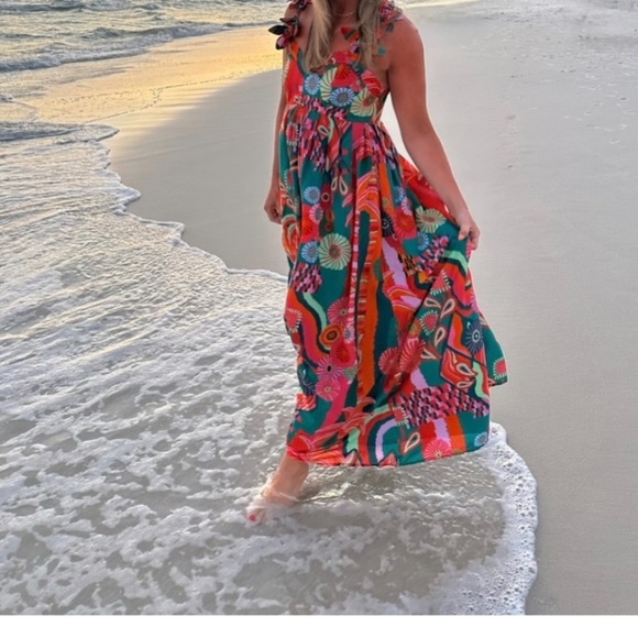 NWT Farm Rio x Anthropologie Pleated Palm Midi - Picture 5 of 8